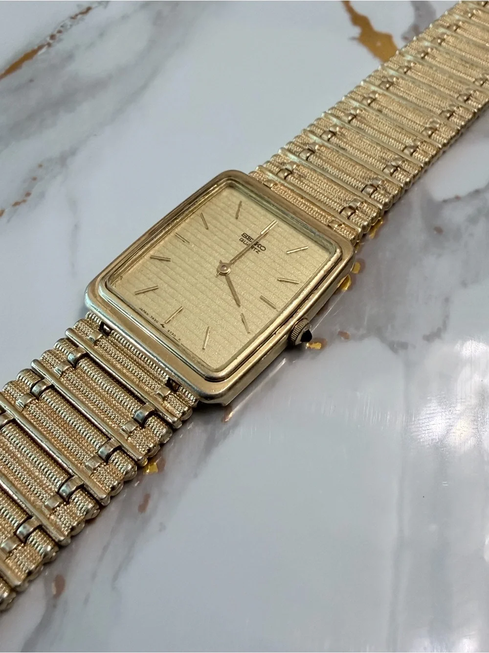 1995 Vintage Seiko Men's Gold-Tone Tank Watch w/Ladder Bracelet - 7430 Quartz